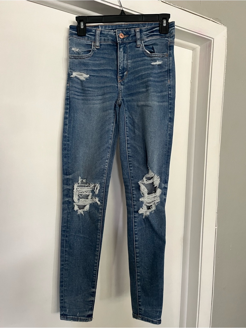 American Eagle Outfitters Blue Distressed Stretch Jeans Jeggings